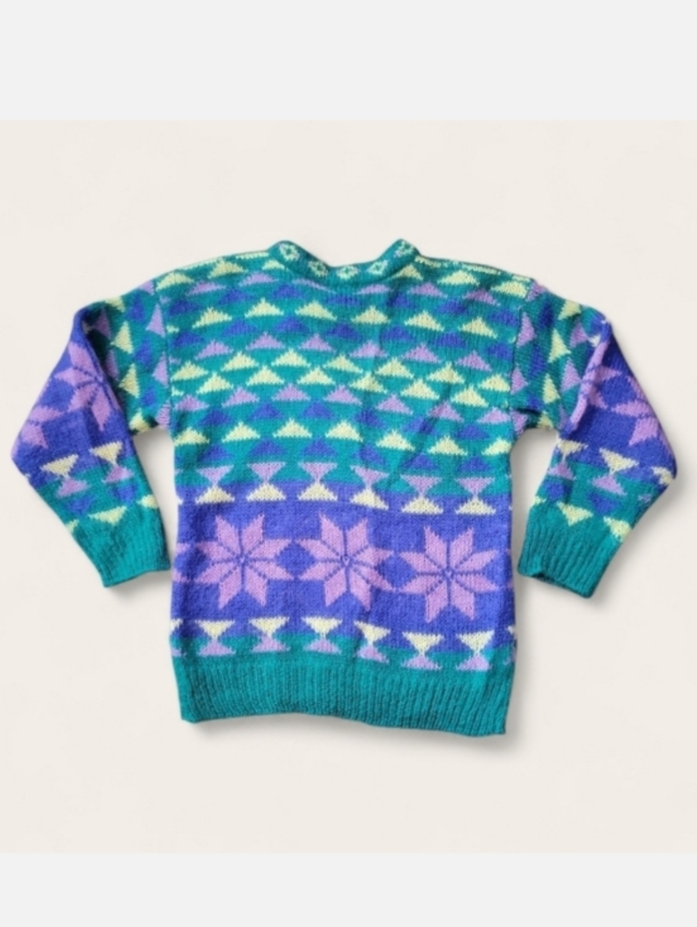 Vintage Gallagher Mohair Acrylic Fair Isle Pullover Ski Sweater Teal & Purple M